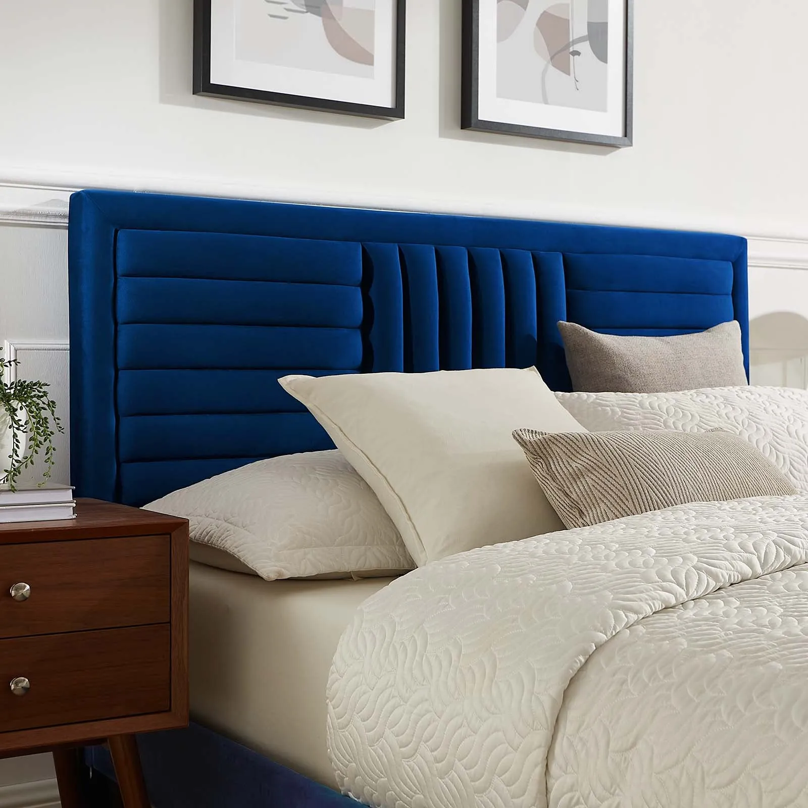 Sofia Channel Tufted Performance Velvet Queen Platform Bed Navy MOD-6975-NAV