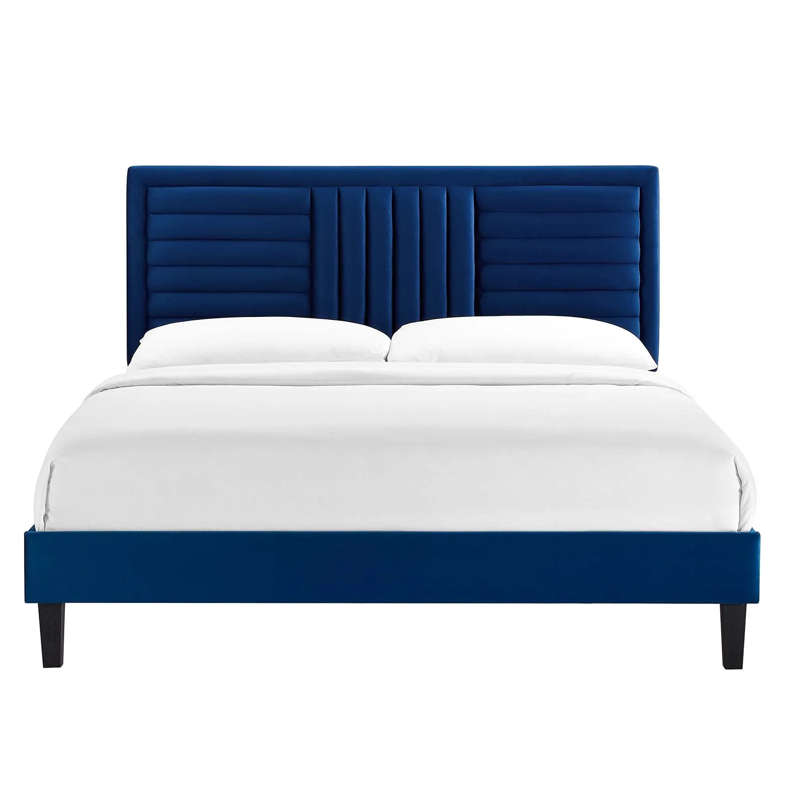 Sofia Channel Tufted Performance Velvet Queen Platform Bed Navy MOD-6975-NAV