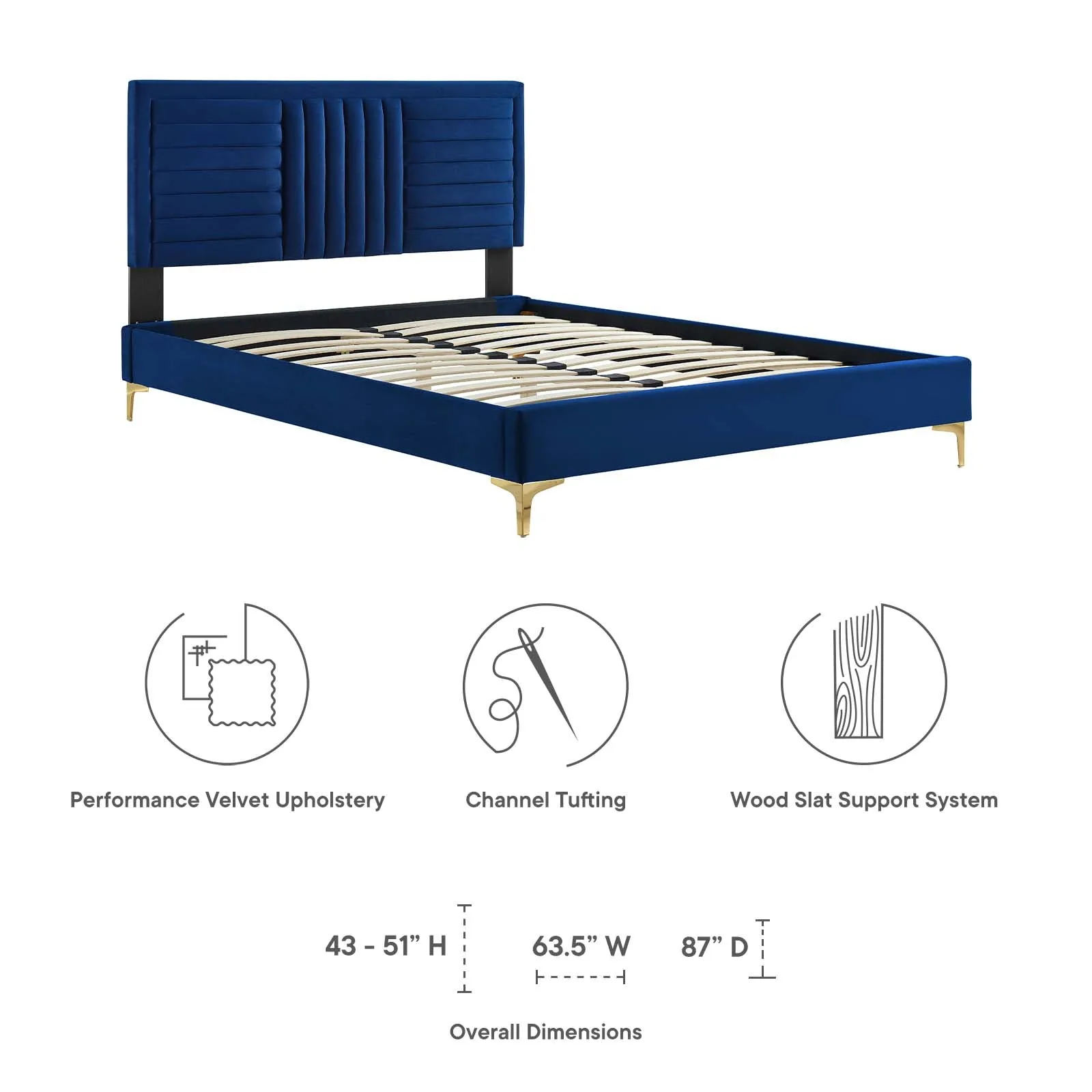 Sofia Channel Tufted Performance Velvet Twin Platform Bed Navy MOD-6983-NAV