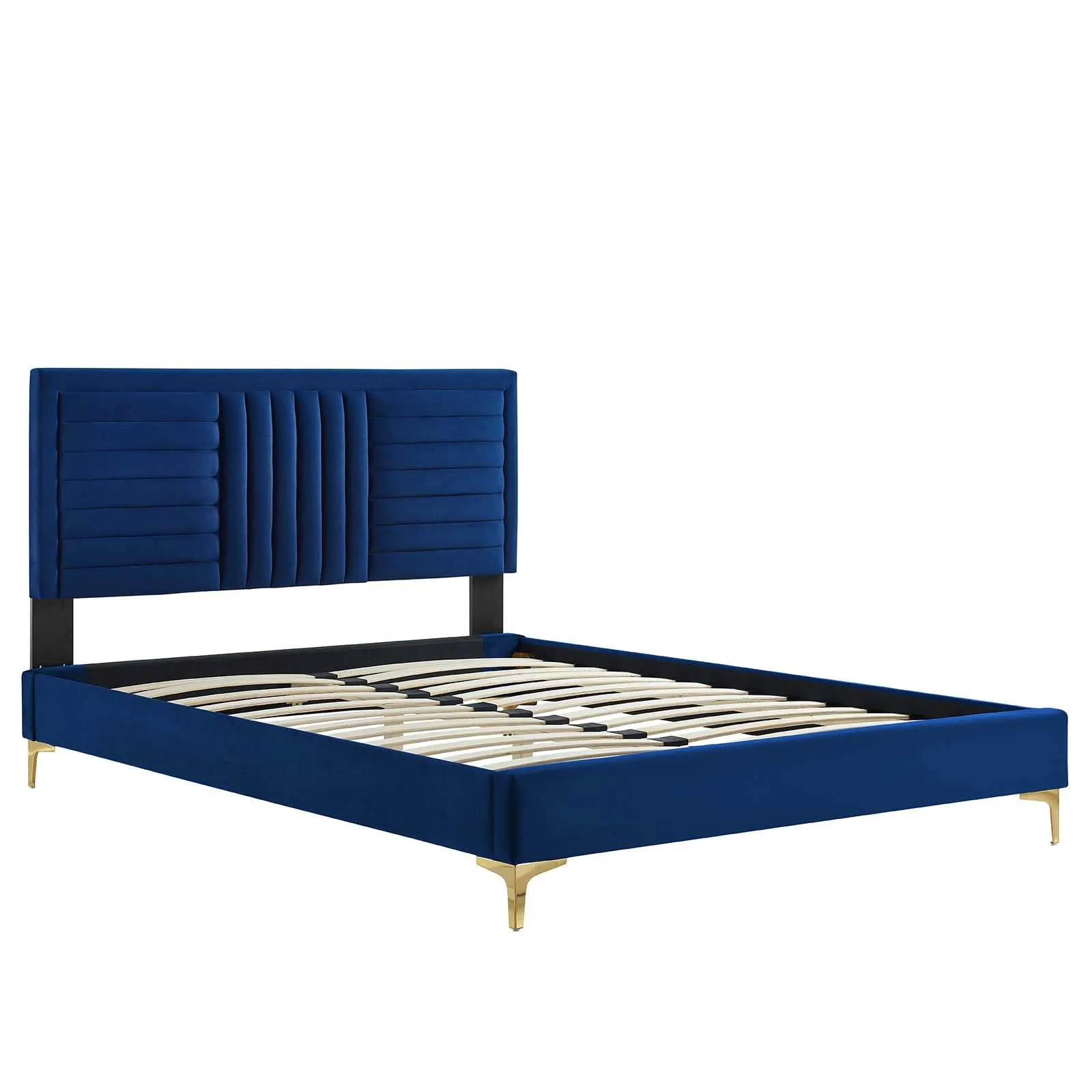 Sofia Channel Tufted Performance Velvet Twin Platform Bed Navy MOD-6983-NAV