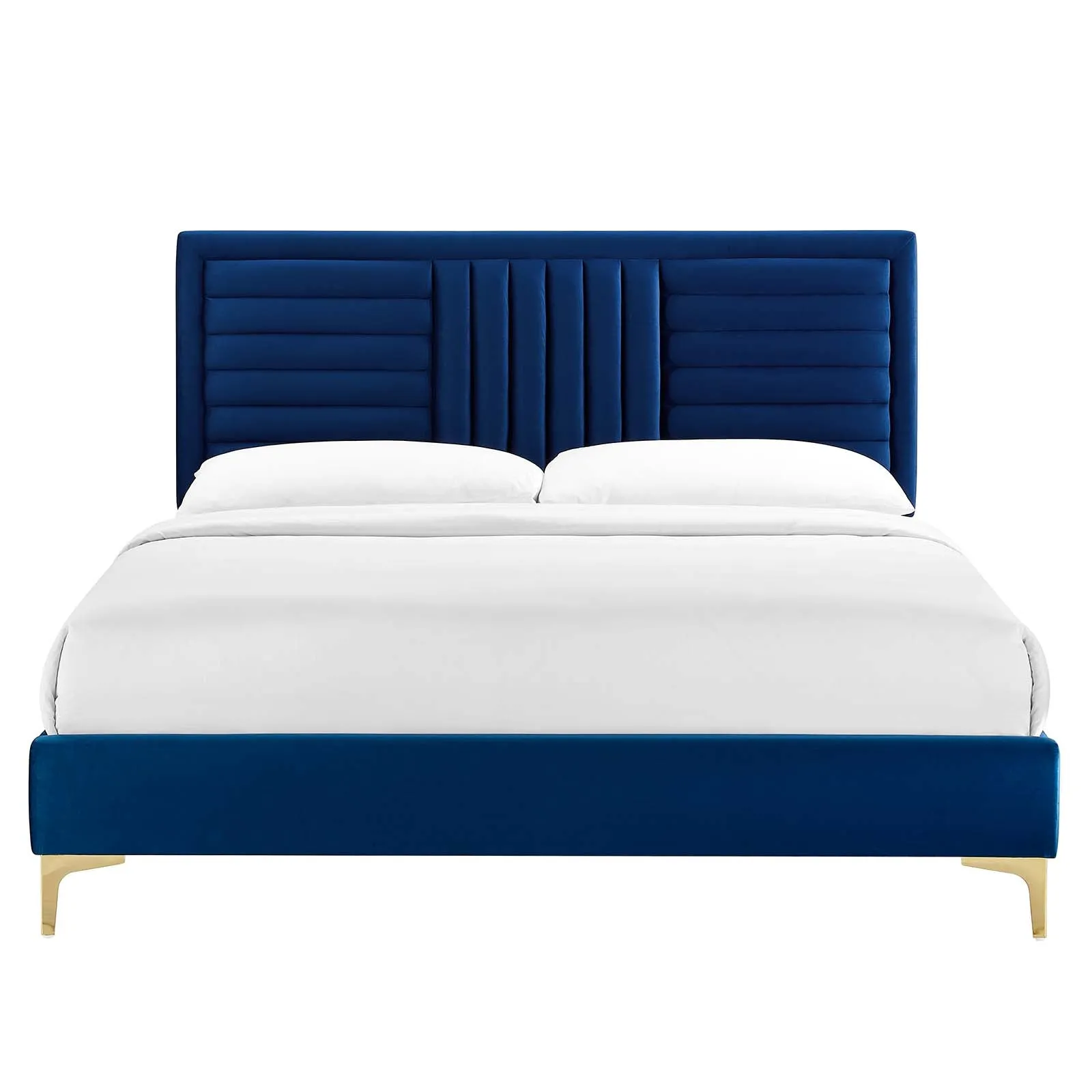 Sofia Channel Tufted Performance Velvet Twin Platform Bed Navy MOD-6983-NAV