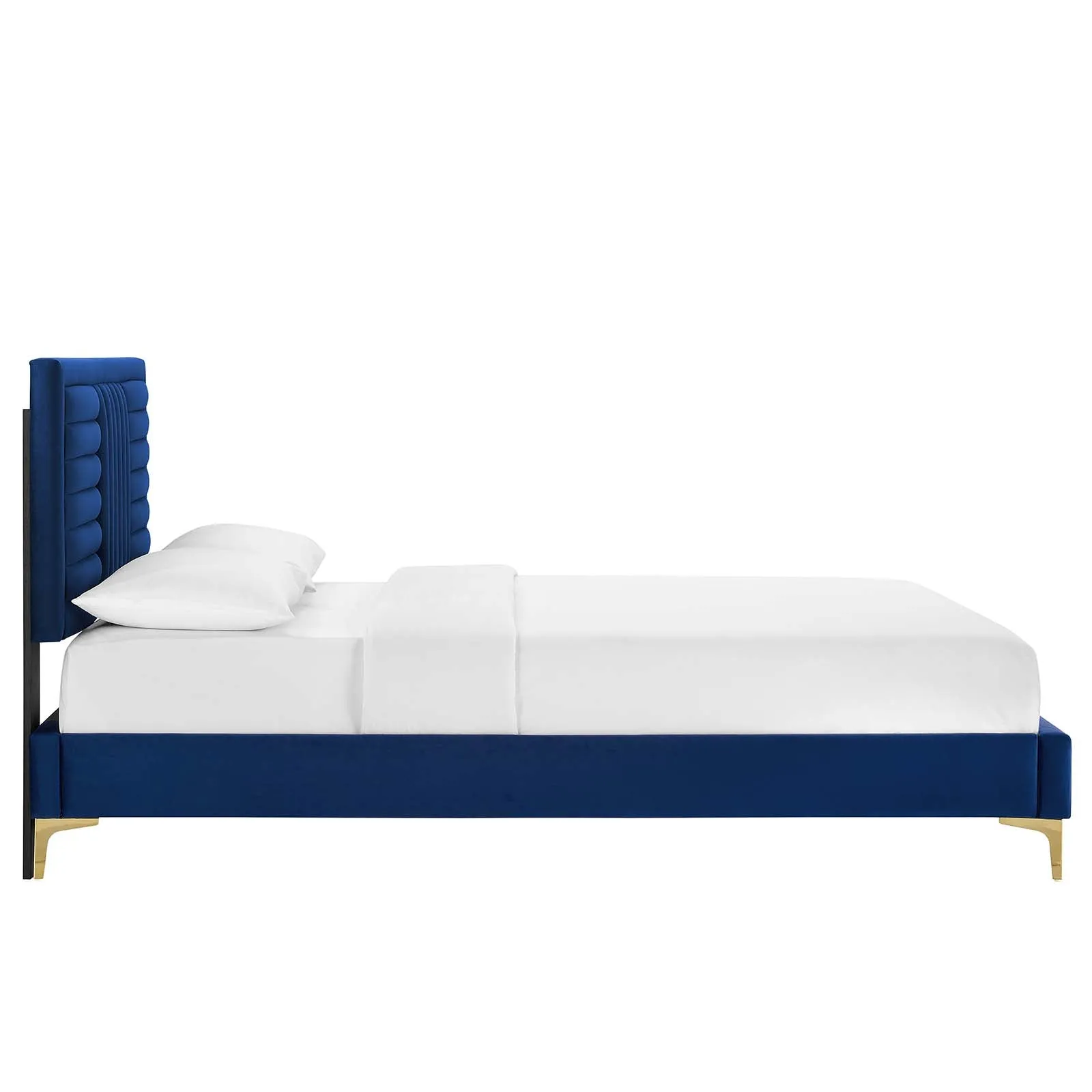 Sofia Channel Tufted Performance Velvet Twin Platform Bed Navy MOD-6983-NAV