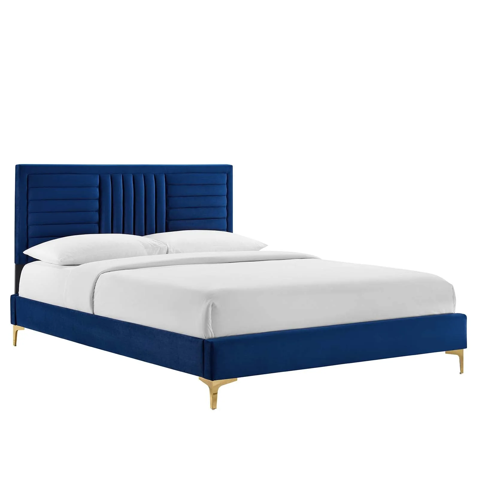 Sofia Channel Tufted Performance Velvet Twin Platform Bed Navy MOD-6983-NAV