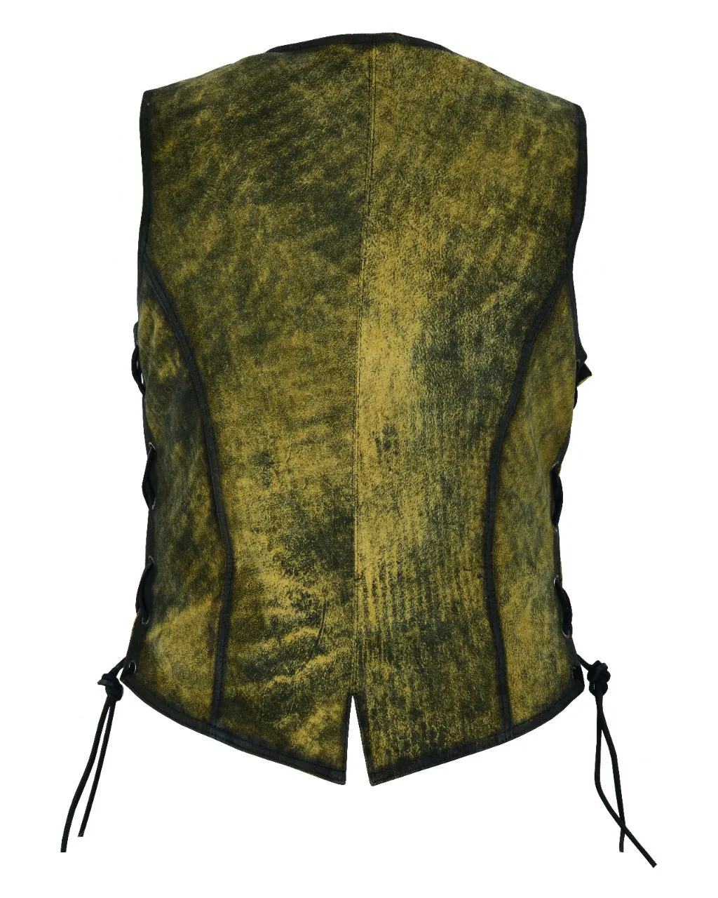 Womens Longer Cut Rub-Off Brown Leather Motorcycle Vest